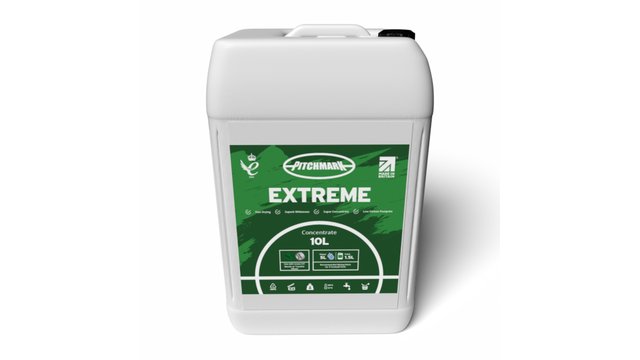 Pitchmark Extreme 10L concentrated grass line marking paint container, the kind used to lay full pitch markings to league specification